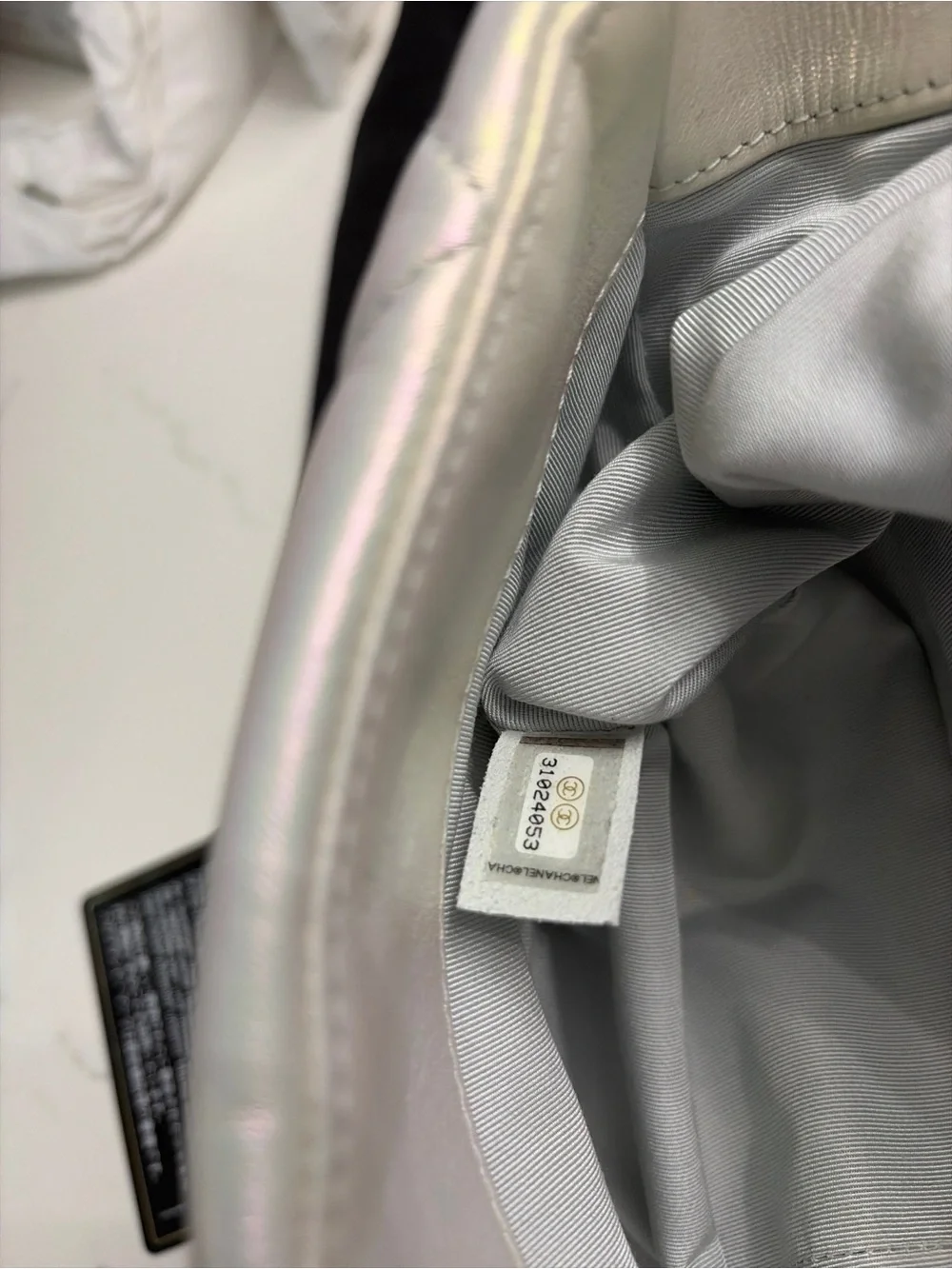 Authentic Chanel 19 Flap Bag Medium – Iridescent White Pearlescent Calfskin
